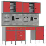 Work Cabinet with Drawer 10 pcs Red Engineered wood and steel