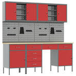 Work Cabinet with Drawer 10 pcs Red Engineered wood and steel