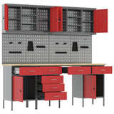 Work Cabinet with Drawer 10 pcs Red Engineered wood and steel