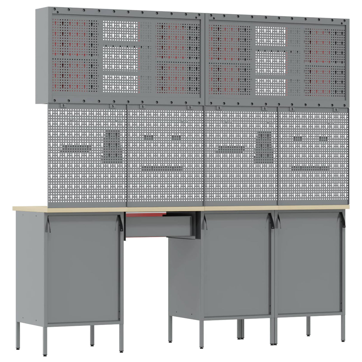Work Cabinet with Drawer 10 pcs Red Engineered wood and steel