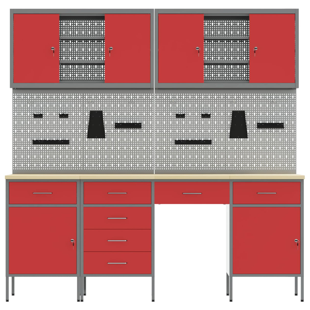 Work Cabinet with Drawer 10 pcs Red Engineered wood and steel