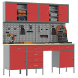 Work Cabinet with Drawer 10 pcs Red Engineered wood and steel
