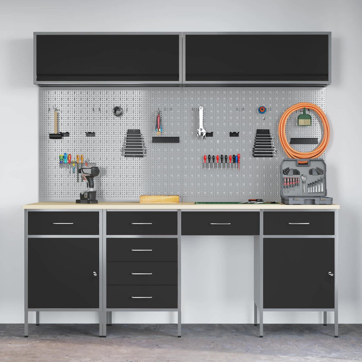 Work Cabinet Set with Drawer with Storage Manual 10 pcs Black