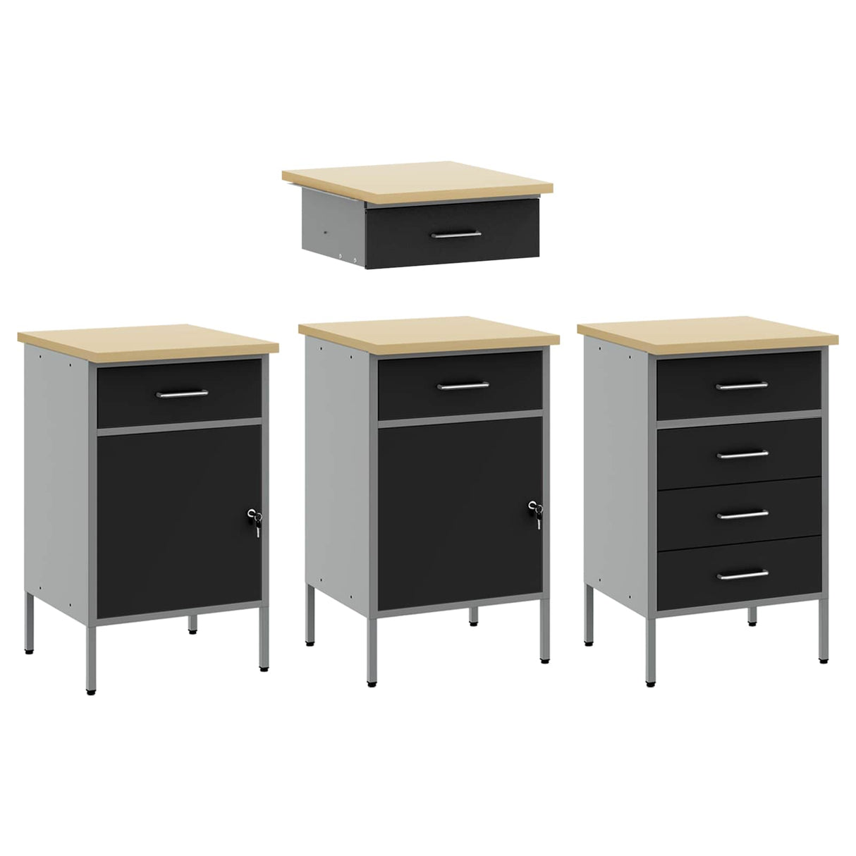 Work Cabinet Set with Drawer with Storage Manual 10 pcs Black