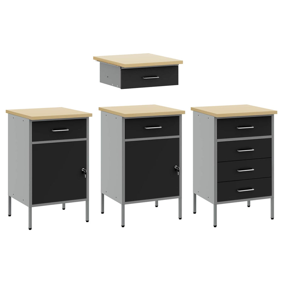 Work Cabinet Set with Drawer with Storage Manual 10 pcs Black