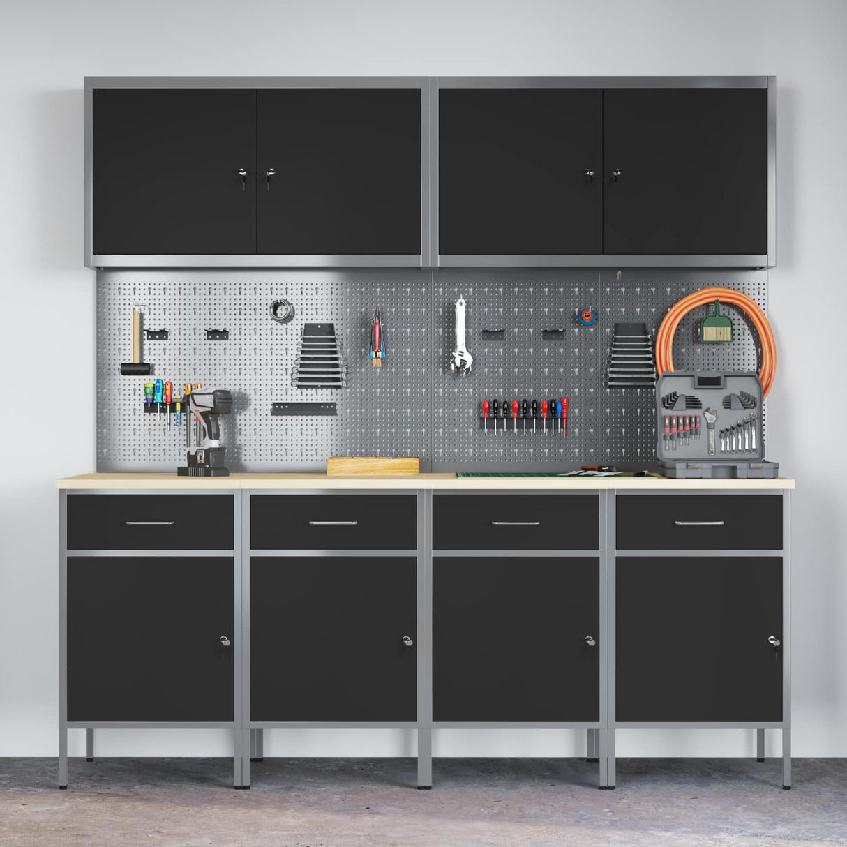 Work Cabinet 10 pcs Black and Grey Engineered wood and steel