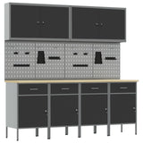 Work Cabinet 10 pcs Black and Grey Engineered wood and steel - Front View