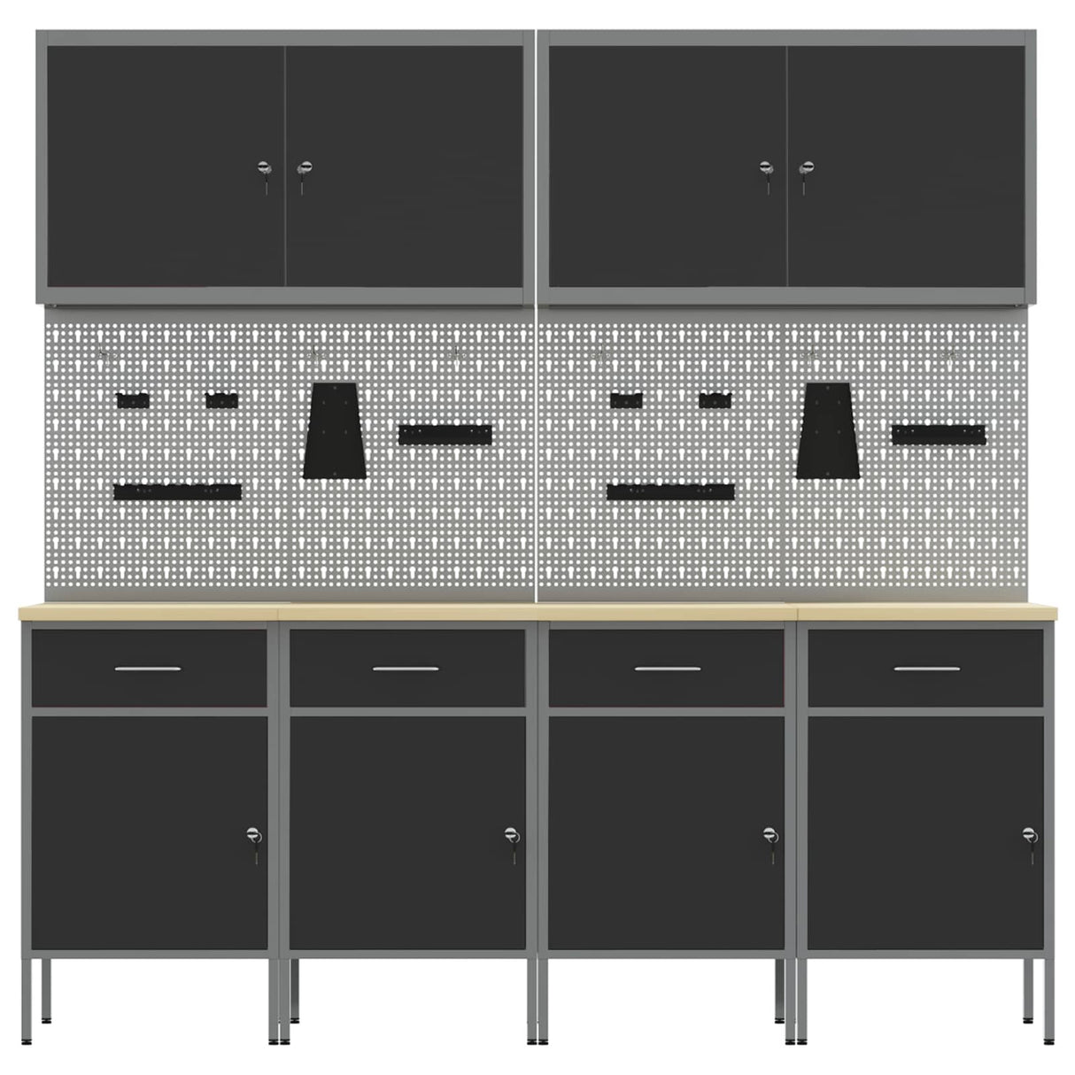 Work Cabinet 10 pcs Black and Grey Engineered wood and steel