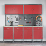 Work Cabinet with Drawer 10 pcs Red Engineered wood and steel