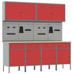 Work Cabinet with Drawer 10 pcs Red Engineered wood and steel