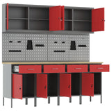 Work Cabinet with Drawer 10 pcs Red Engineered wood and steel - 45-Degree Angle