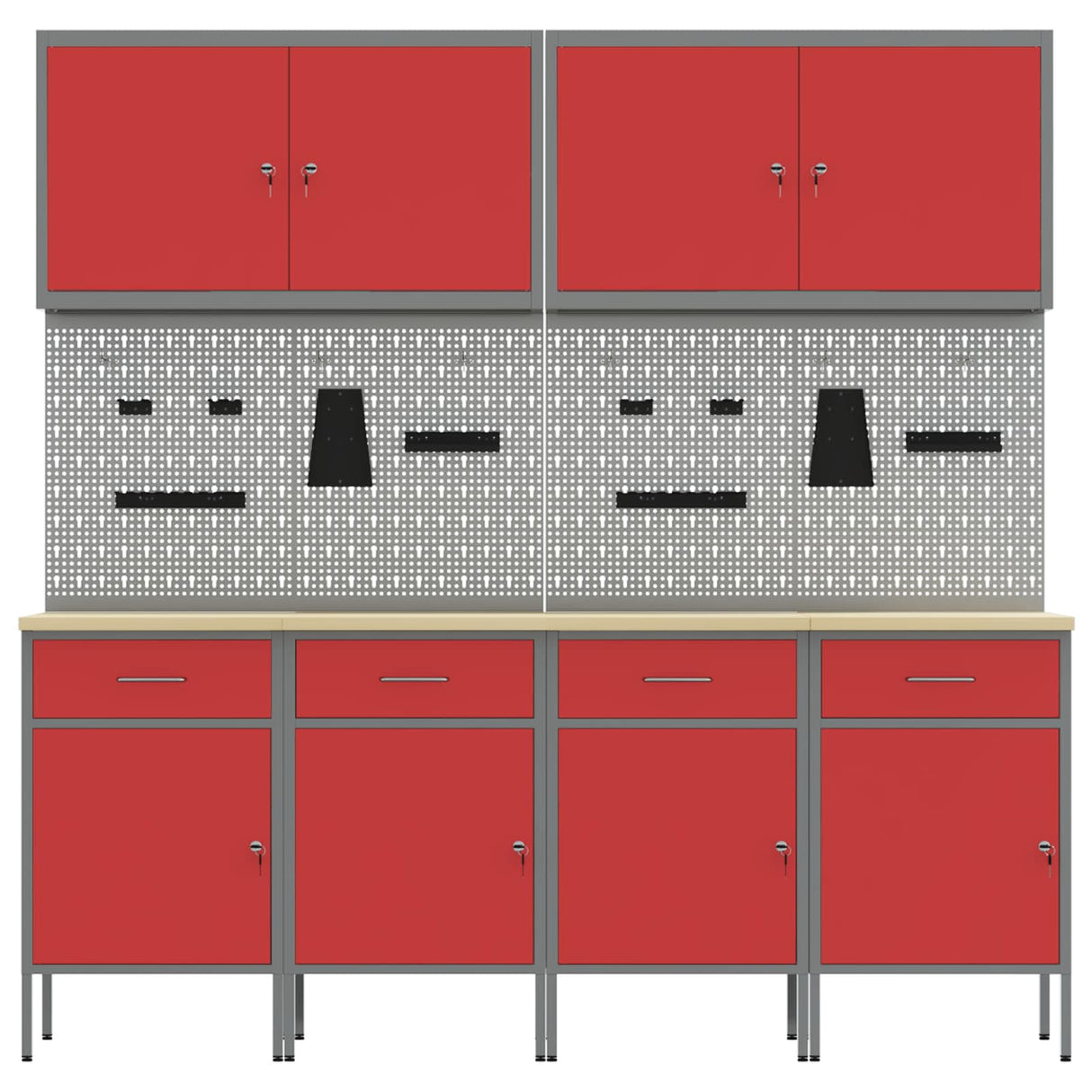 Work Cabinet with Drawer 10 pcs Red Engineered wood and steel