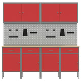 Work Cabinet with Drawer 10 pcs Red Engineered wood and steel