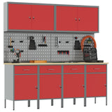 Work Cabinet with Drawer 10 pcs Red Engineered wood and steel - Side View
