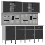 Work Cabinet with Drawer 10 pcs Black Engineered wood and steel - Front View