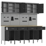 Work Cabinet with Drawer 10 pcs Black Engineered wood and steel