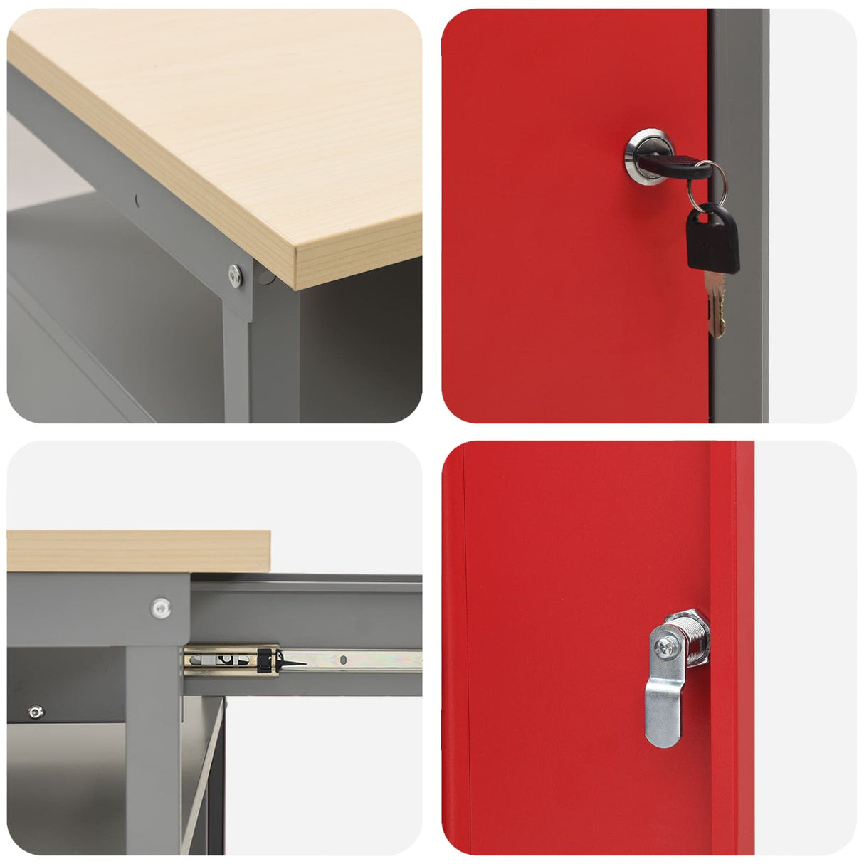 Work Cabinet with Drawer 10 pcs Red Engineered wood and steel