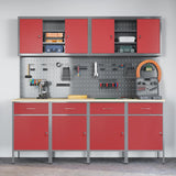 Work Cabinet with Drawer 10 pcs Red Engineered wood and steel