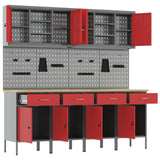 Work Cabinet with Drawer 10 pcs Red Engineered wood and steel