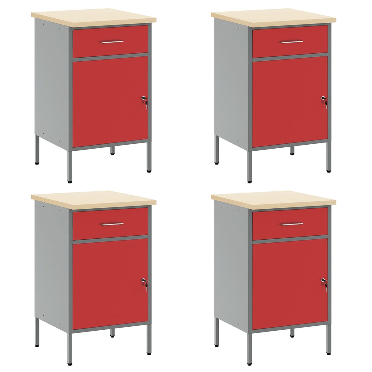 Work Cabinet with Drawer 10 pcs Red Engineered wood and steel