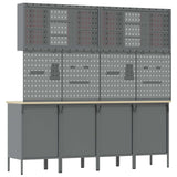 Work Cabinet with Drawer 10 pcs Red Engineered wood and steel