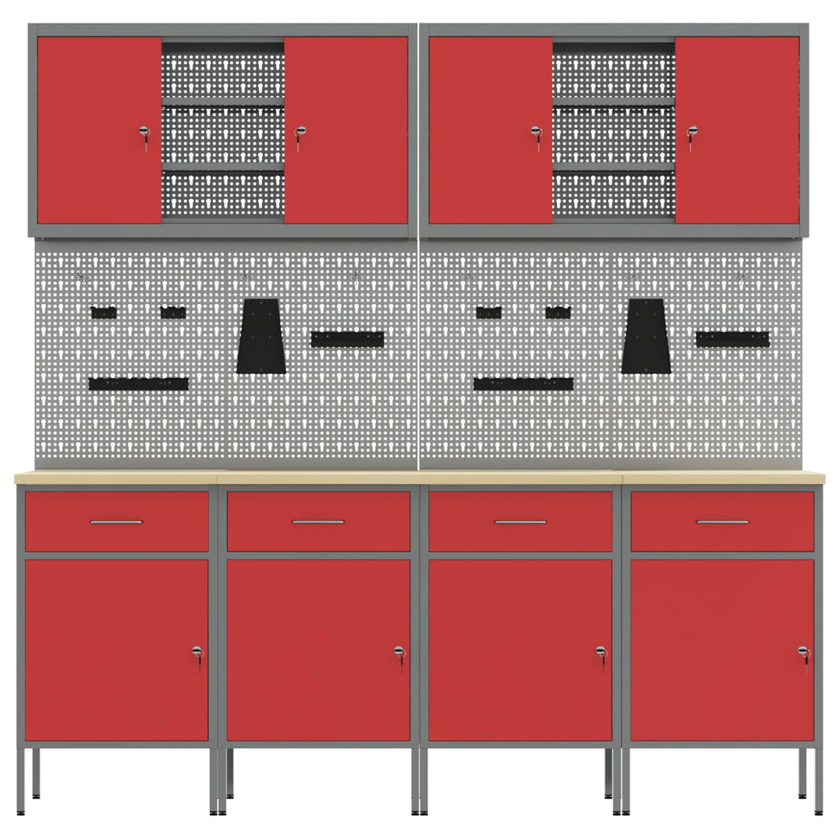 Work Cabinet with Drawer 10 pcs Red Engineered wood and steel
