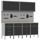 Work Cabinet with Drawer 10 pcs Black Engineered wood and steel