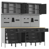 Work Cabinet with Drawer 10 pcs Black Engineered wood and steel