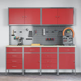 Work Cabinet with Drawer 10 pcs Red Engineered wood and steel