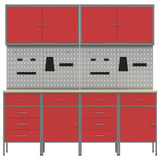 Work Cabinet with Drawer 10 pcs Red Engineered wood and steel - Low Angle