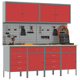 Work Cabinet with Drawer 10 pcs Red Engineered wood and steel - Side View