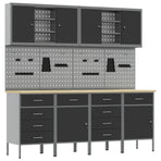 Work Cabinet with Drawer 10 pcs Black Engineered wood and steel