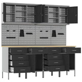 Work Cabinet with Drawer 10 pcs Black Engineered wood and steel