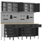 Work Cabinet with Drawer 10 pcs Black Engineered wood and steel