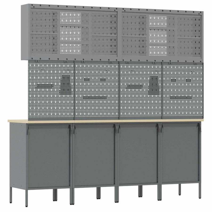 Work Cabinet with Drawer 10 pcs Black Engineered wood and steel