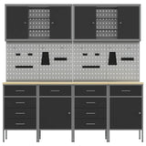 Work Cabinet with Drawer 10 pcs Black Engineered wood and steel