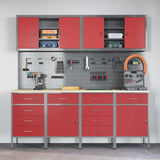 Work Cabinet with Drawer 10 pcs Red Engineered wood and steel
