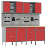 Work Cabinet with Drawer 10 pcs Red Engineered wood and steel