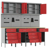 Work Cabinet with Drawer 10 pcs Red Engineered wood and steel - 45-Degree Angle