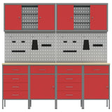 Work Cabinet with Drawer 10 pcs Red Engineered wood and steel
