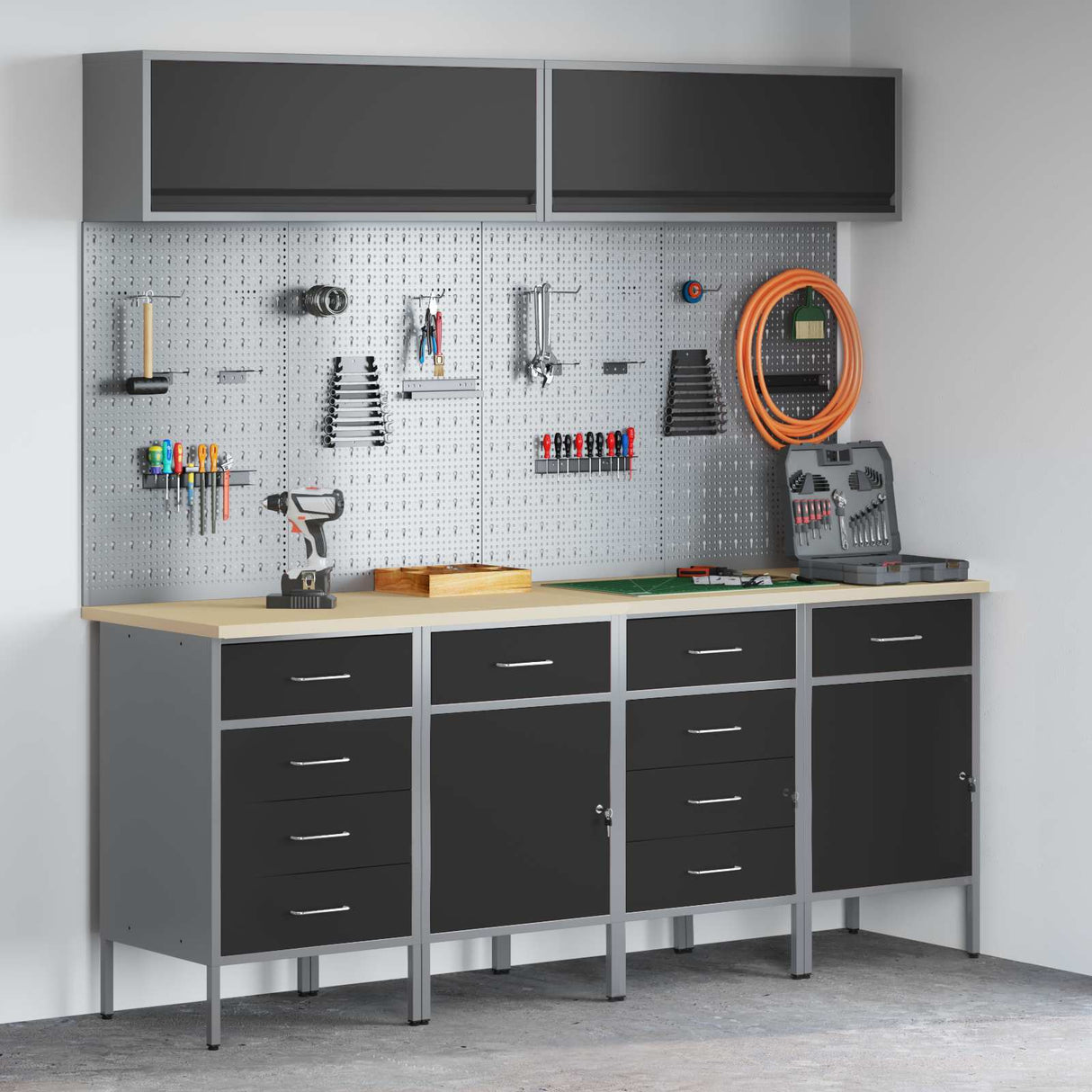 Work Cabinet Set with Drawer with Storage 10 pcs Black