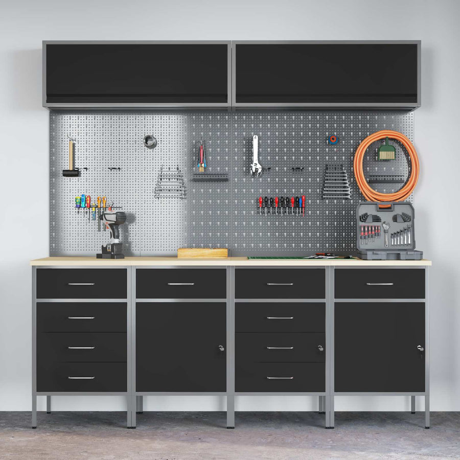 Work Cabinet Set with Drawer with Storage 10 pcs Black
