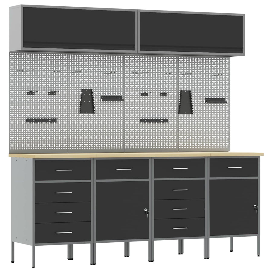 Work Cabinet Set with Drawer with Storage 10 pcs Black