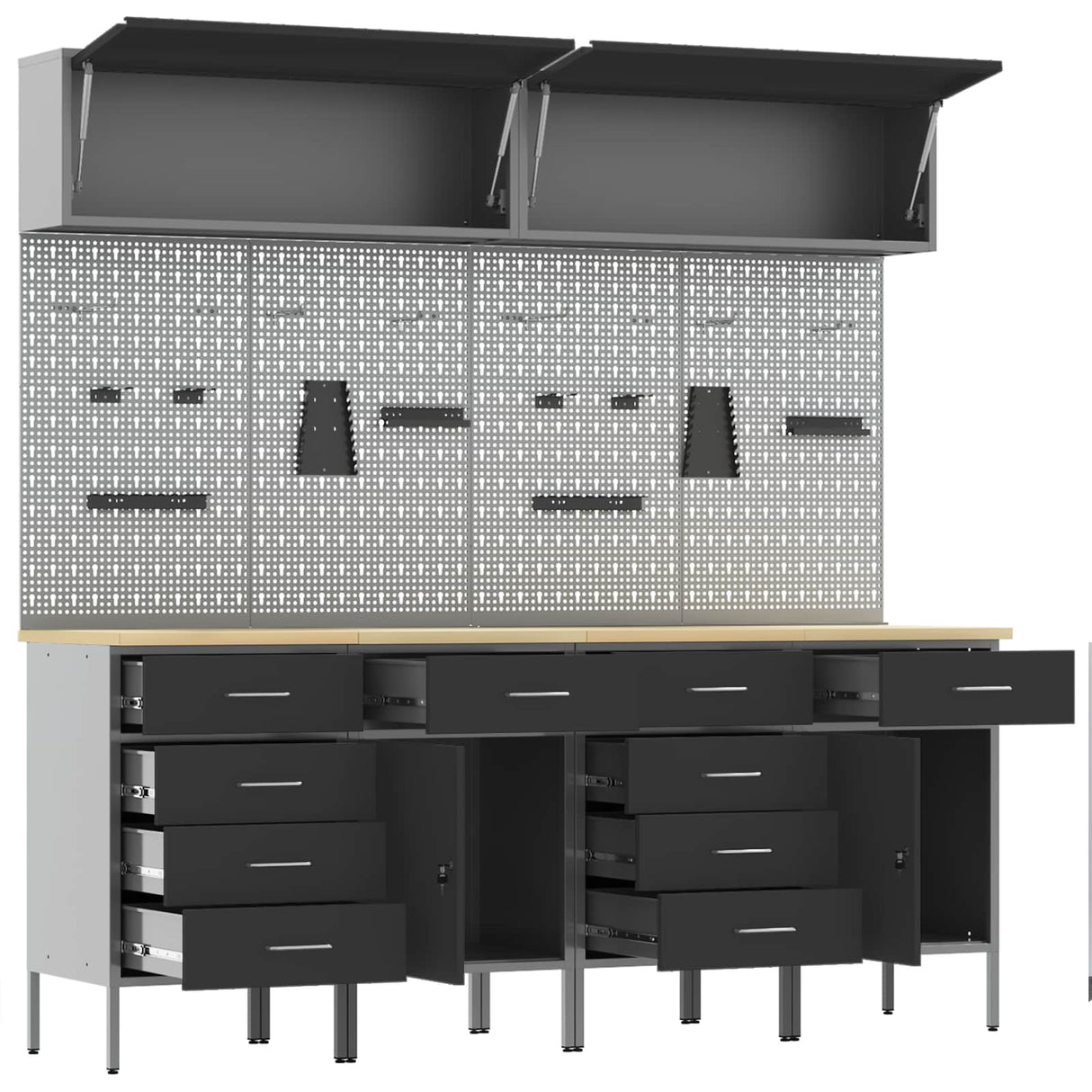 Work Cabinet Set with Drawer with Storage 10 pcs Black