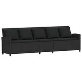 Garden Sofa 5-Seater with Cushions Black Poly Rattan - Front View