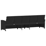 Garden Sofa 5-Seater with Cushions Black Poly Rattan - Rear View