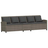 Garden Sofa 5-Seater with Cushions Grey Poly Rattan - Front View