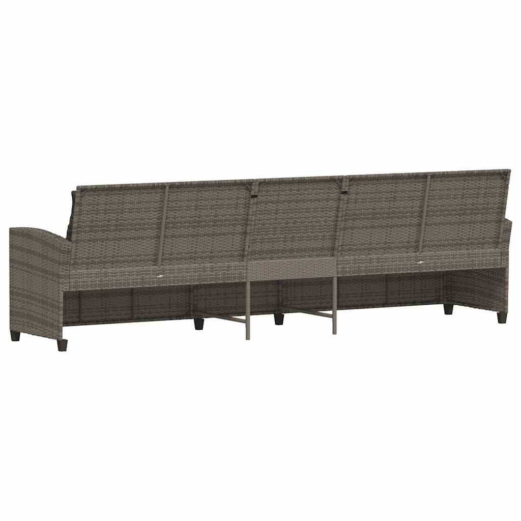 Garden Sofa 5-Seater with Cushions Grey Poly Rattan