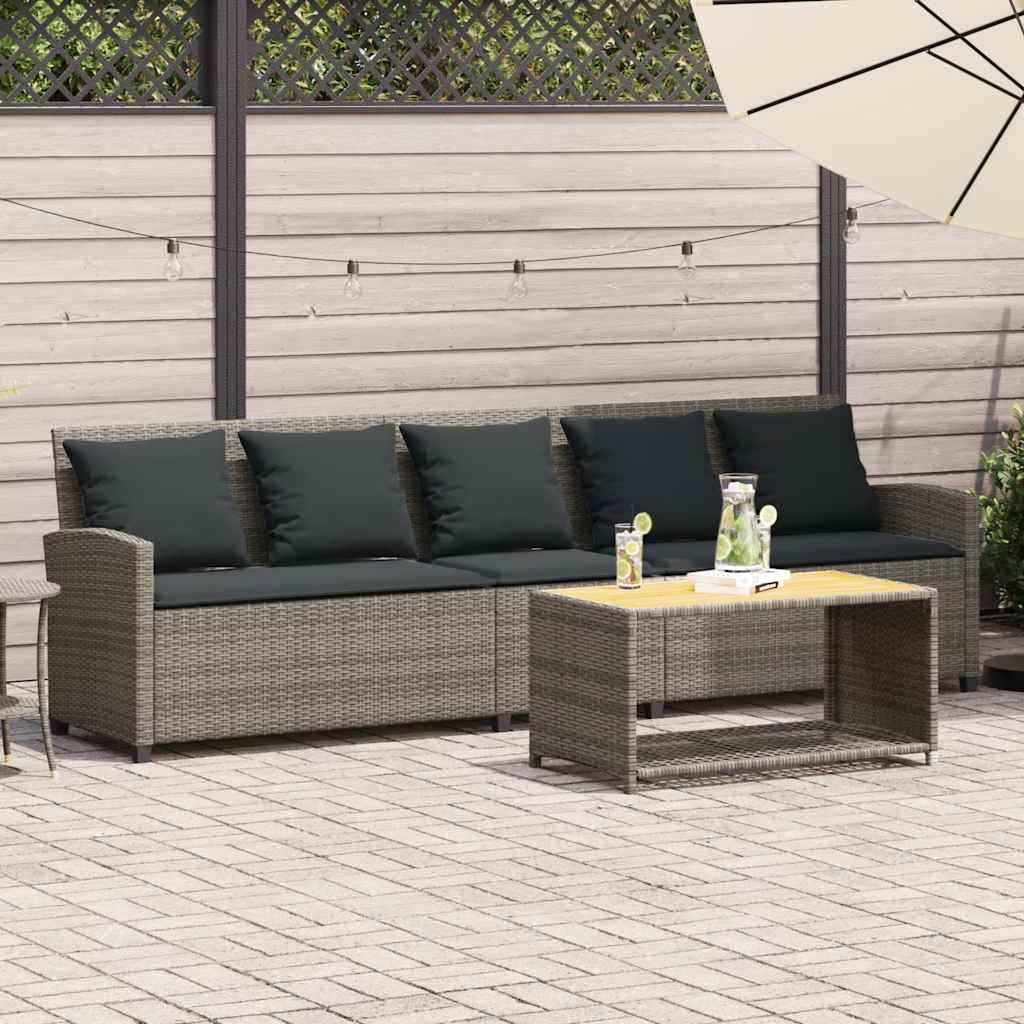 Garden Sofa 5-Seater with Cushions Grey Poly Rattan