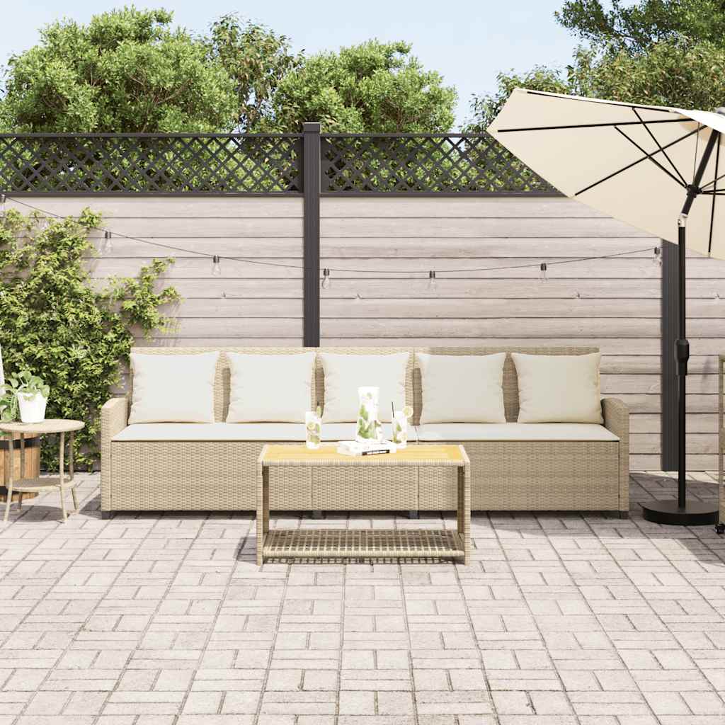Garden Sofa 5-Seater with Cushions Beige Poly Rattan